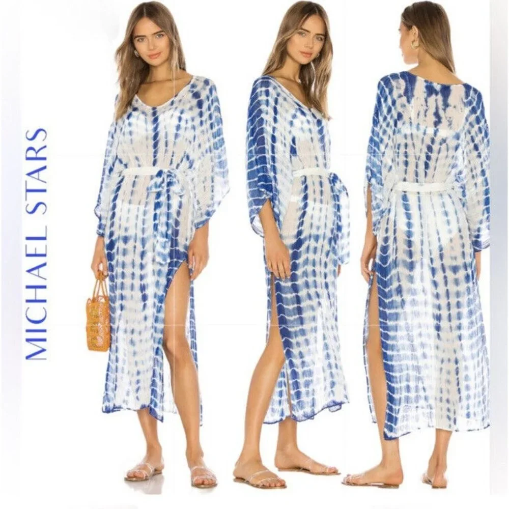Michael Stars Nicole Tie Dye Caftan Blue Multi Gauze Cover Up